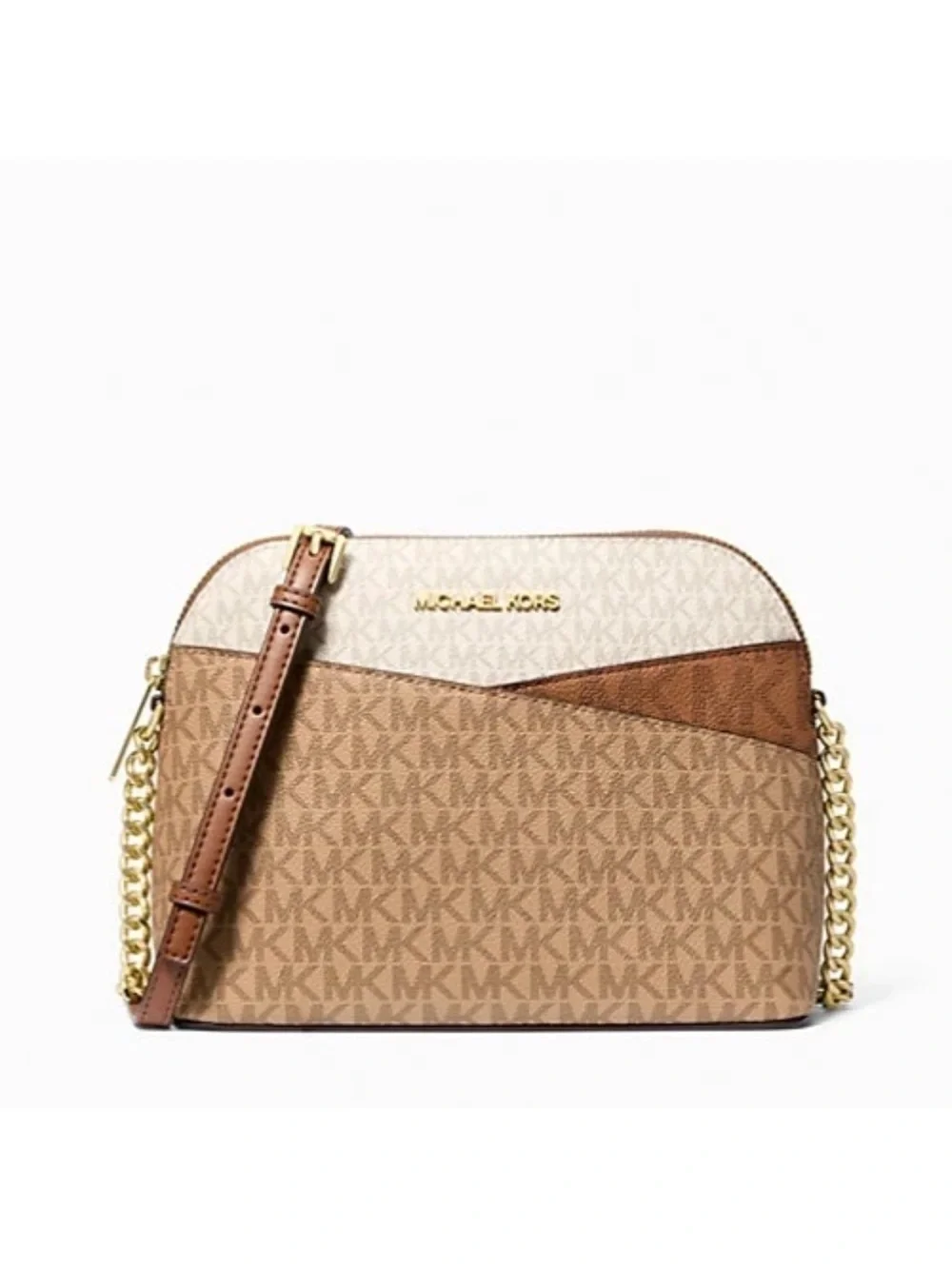 New Michael Kors Jet Set Travel Medium Dome Crossbody Camel Multi